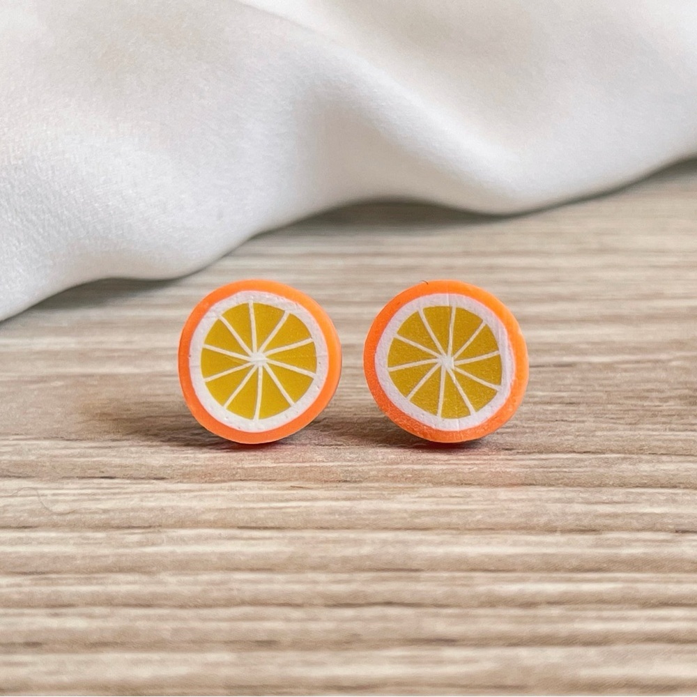 Clay Orange and Yellow Citrus π stud earrings